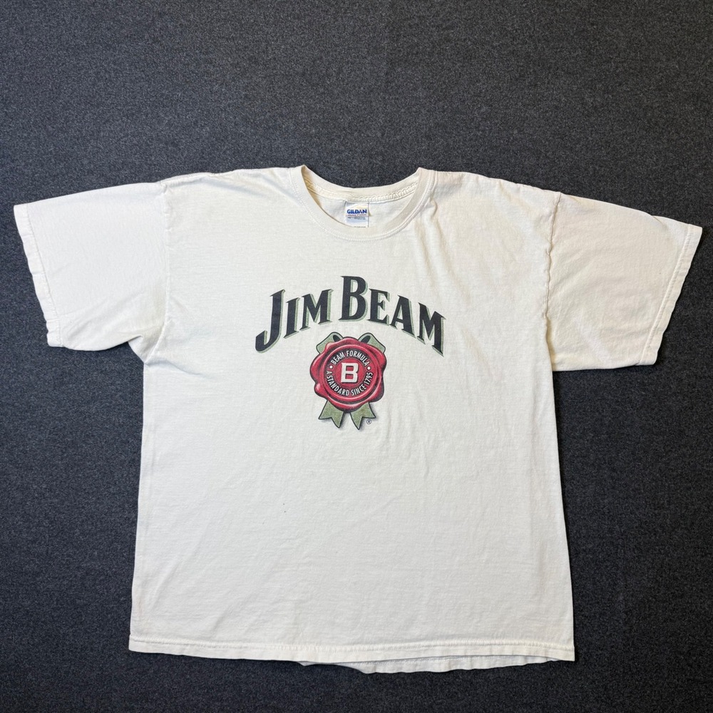 Jim Beam T-Shirt Mens XL White Bourbon Whiskey Graphic Tee Short Sleeve